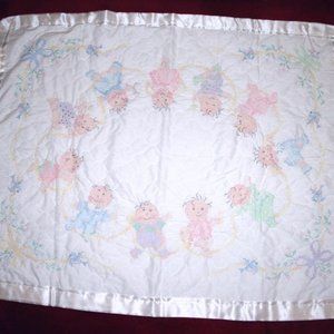 Hand Made Embroidered Baby Blanket Quilt Beautiful Babies Measures 43” x 34”